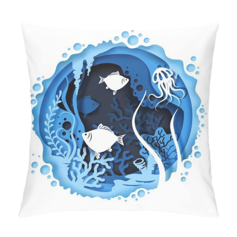 Personality  Underwater World, Vector Illustration In Paper Art Style Pillow Covers