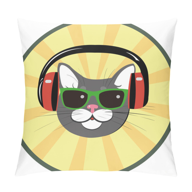 Personality  Funny Cat With Headphones And Sunglasses Pillow Covers