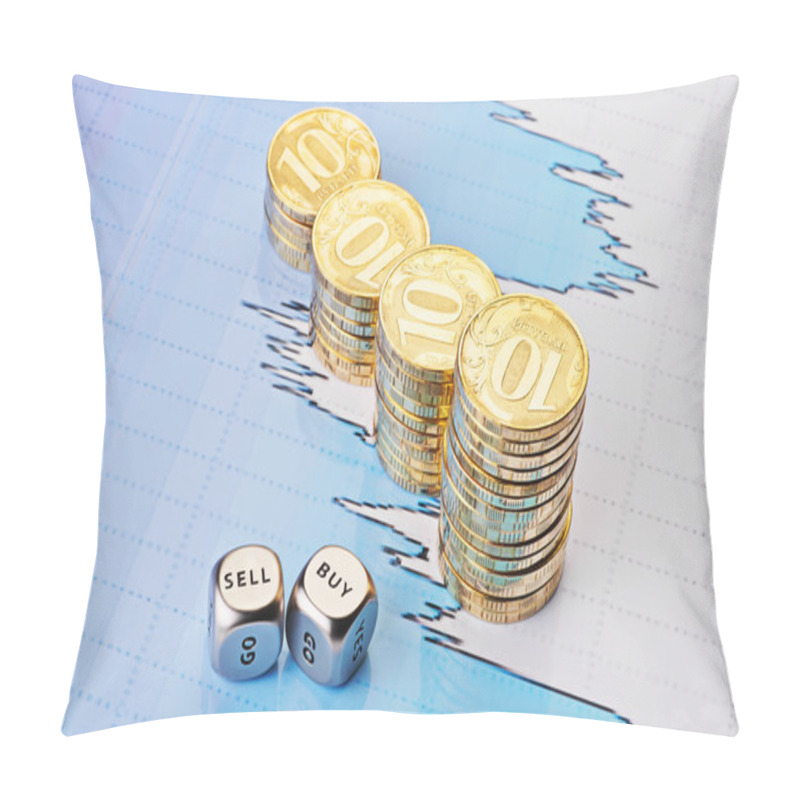 Personality  Dices Cubes With The Words SELL BUY, Uptrend Stacks Of Golden Co Pillow Covers