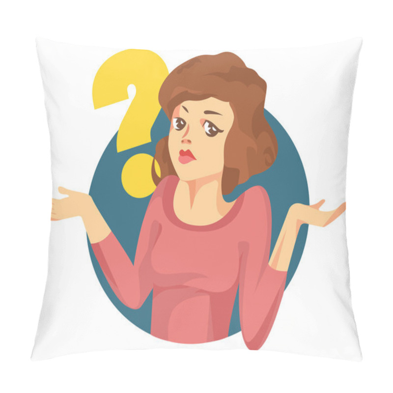 Personality  Vector Woman With A Question Mark. Girl Doubts. 