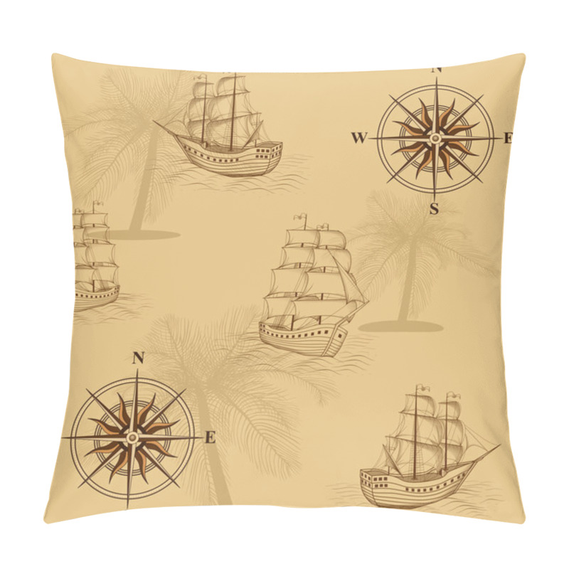 Personality  Seamless Old Map With A Compass And Ships Pillow Covers