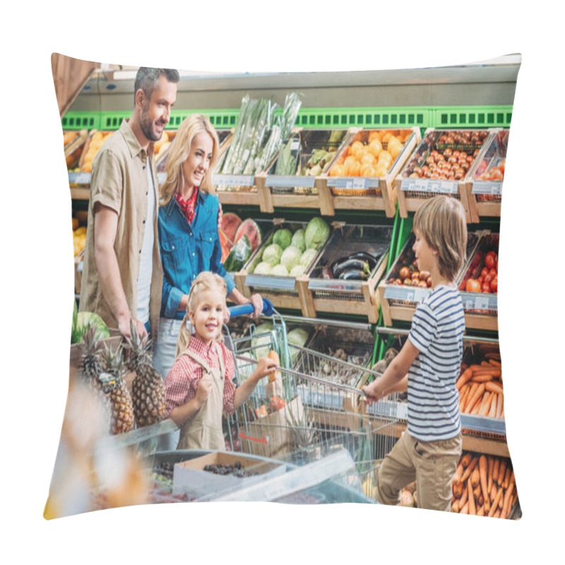 Personality  Family With Shopping Cart In Supermarket Pillow Covers