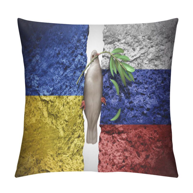 Personality  Russia And Ukraine Peace Crisis As A Geopolitical Conflict Clash Between The Ukranian And Russian Nation As A European Security Concept Due To Political Dispute And Finding A Diplomatic Agreement In A 3D Illustration Style. Pillow Covers