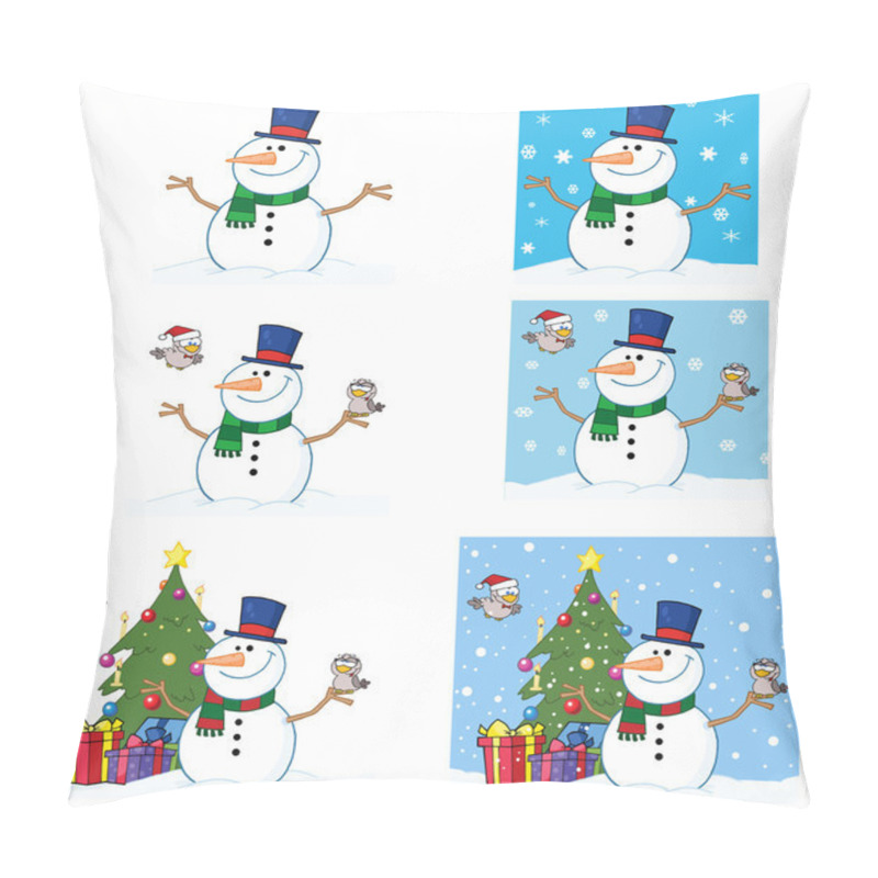 Personality  Snowman With A Cute Birds. Pillow Covers