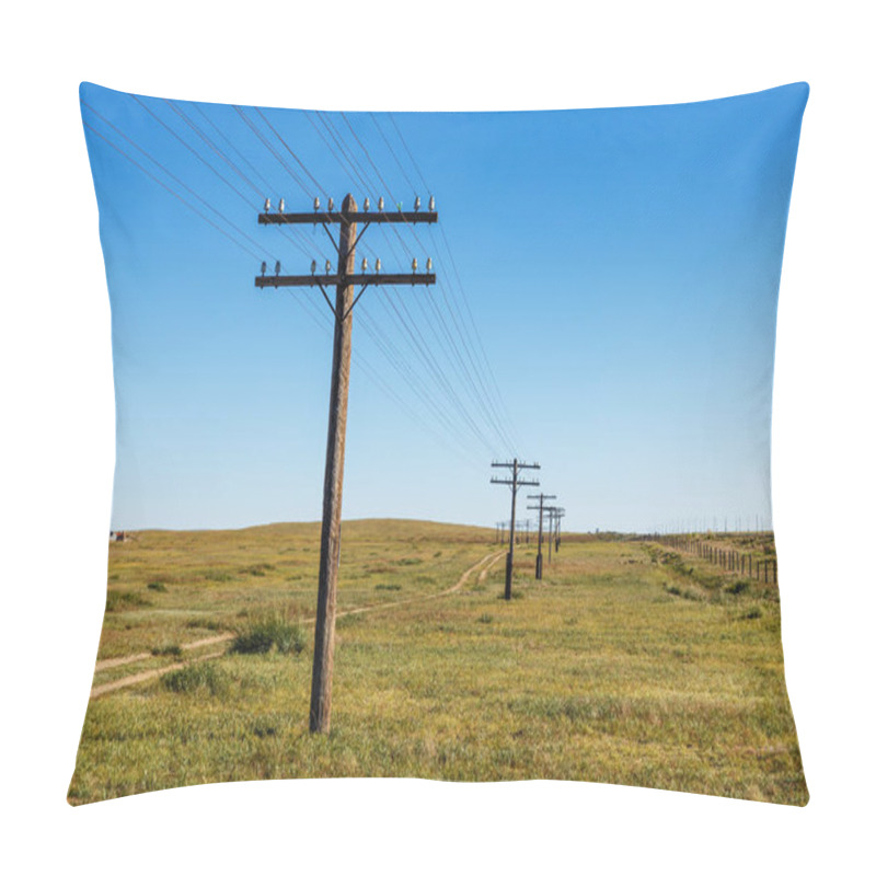 Personality  Overhead Line On Wooden Supports In The Mongolian Steppe, Bayan, Mongolia Pillow Covers