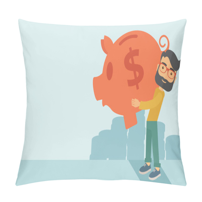 Personality  Man With His Big Piggy Bank Pillow Covers