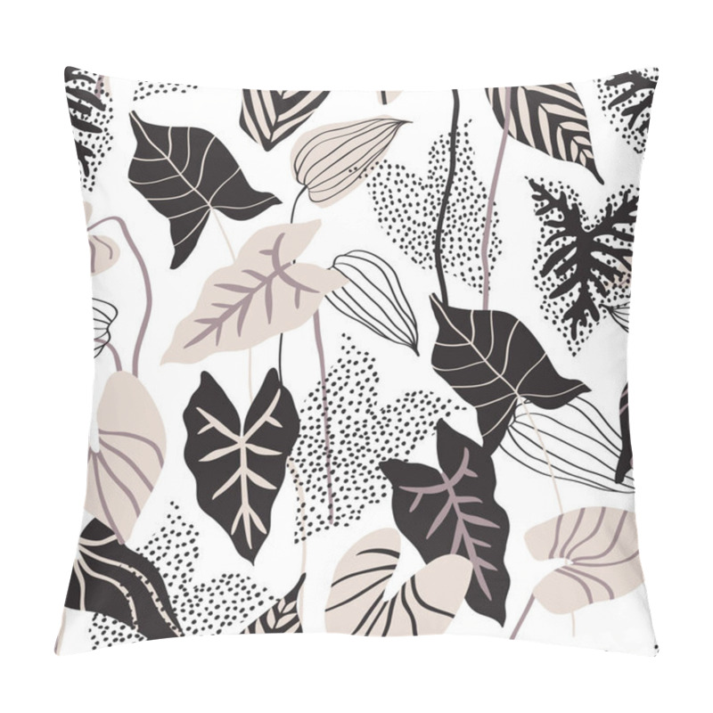 Personality  Minimal Floral Pattern In Scandinavian Style. Abstract Tropical Leaves With Line, Dots Textures Seamless Pattern On White Background. Nordics Vector Artwork For Textile, Fabric, Wallpaper Design Pillow Covers