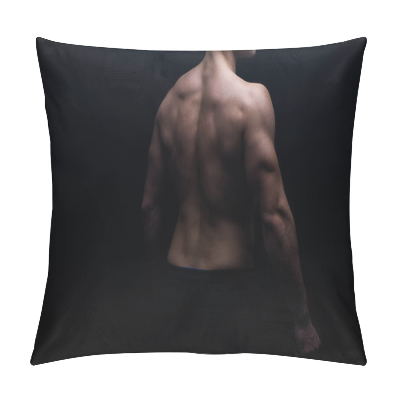 Personality  Partial View Of Sexy Bodybuilder With Muscular Back Isolated On Black Pillow Covers