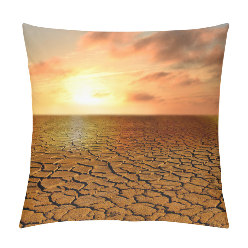 Personality  Apocalyptic Landschatf. Cracked Earth And Red Sunset. Super Realistic Photo. Pillow Covers