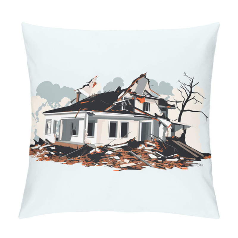 Personality  Destroyed Home Demolished Building Vector Flat Isolated Illustration Pillow Covers