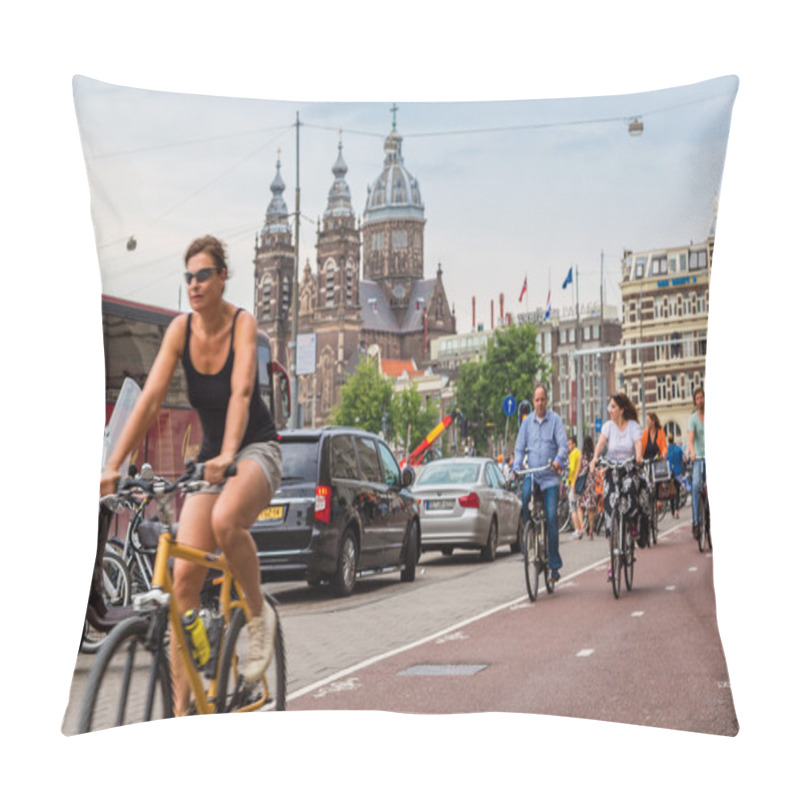 Personality  People Riding Bicycles In Amsterdam Pillow Covers