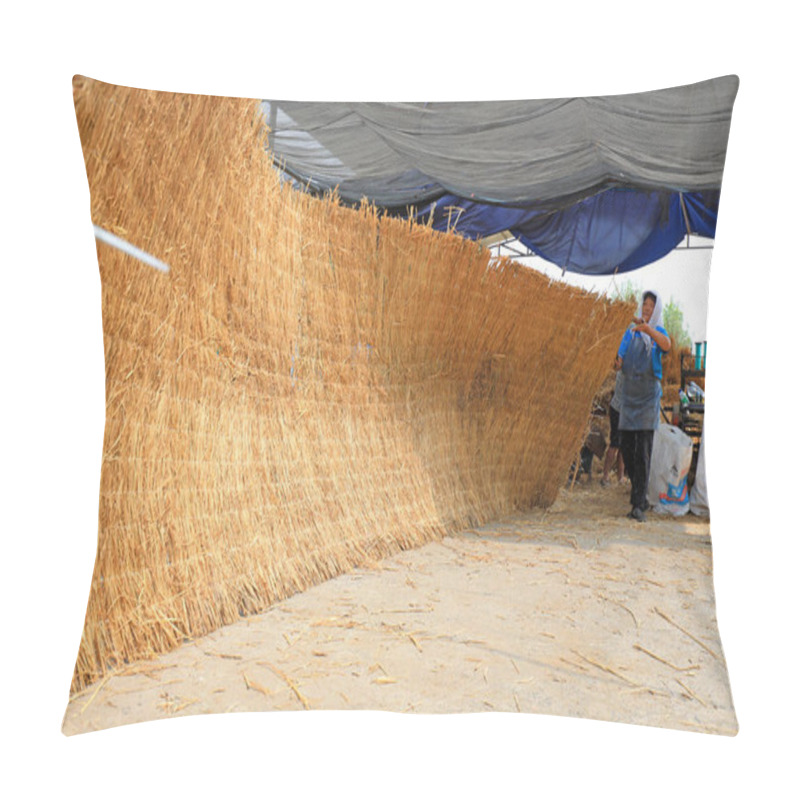 Personality  LUANNAN COUNTY, China - August 30, 2021:Farmers Are Using Mechanical Straw Curtains On A Farm, North China Pillow Covers