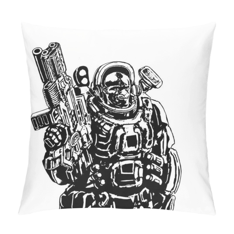 Personality  Heavy Space Marine. Vector Illustration. Pillow Covers