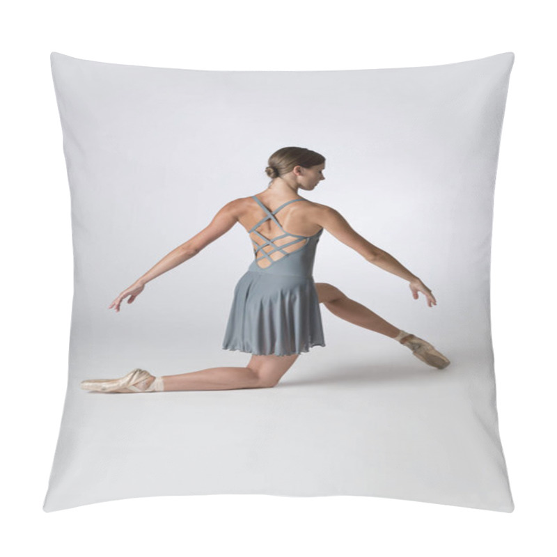 Personality  Back View Of A Lady Ballet Dancer Wearing A Skirted Gray Leotard Pillow Covers