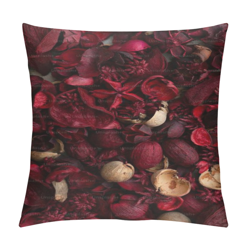 Personality  A Vibrant Mix Of Red And Brown Dried Flowers And Petals. Pillow Covers