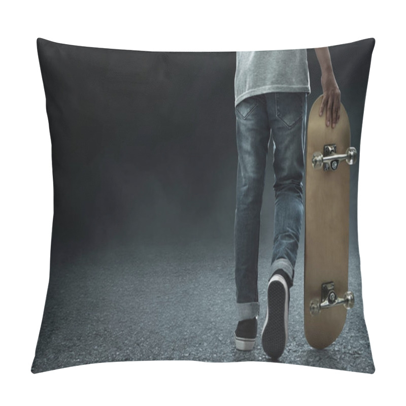 Personality  Man Holding Skateboard On The Street Pillow Covers