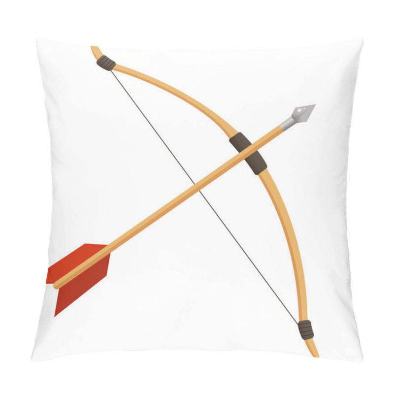 Personality  Color Image Of Cartoon Bow With Arrow On White Background. Sports Equipment. Bow Shooting Or Archery. Vector Illustration. Pillow Covers