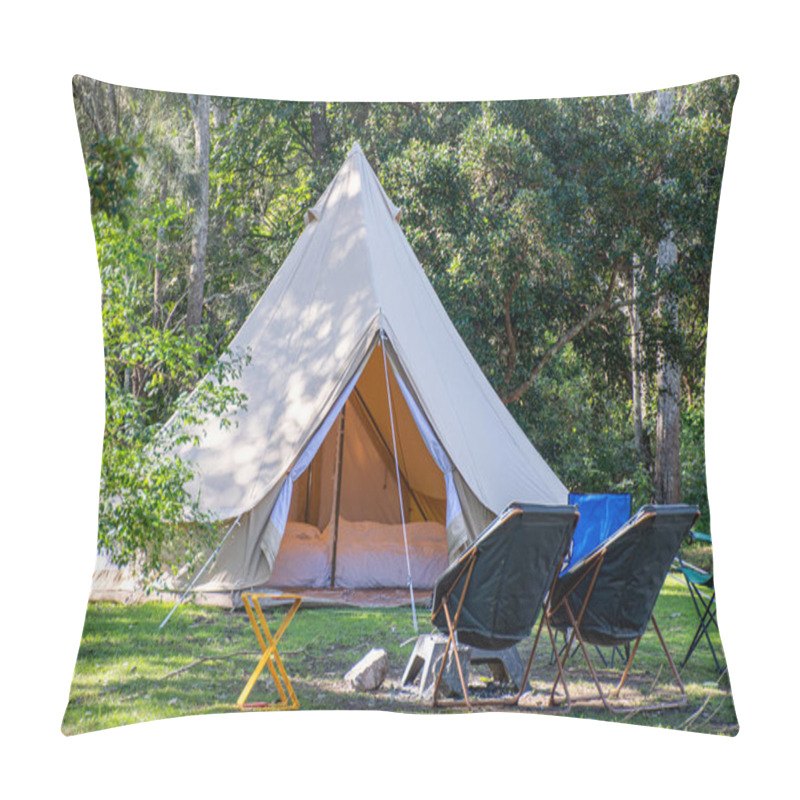 Personality  Glamping Camping Teepee Tent And Chairs At The Campsite. Pillow Covers