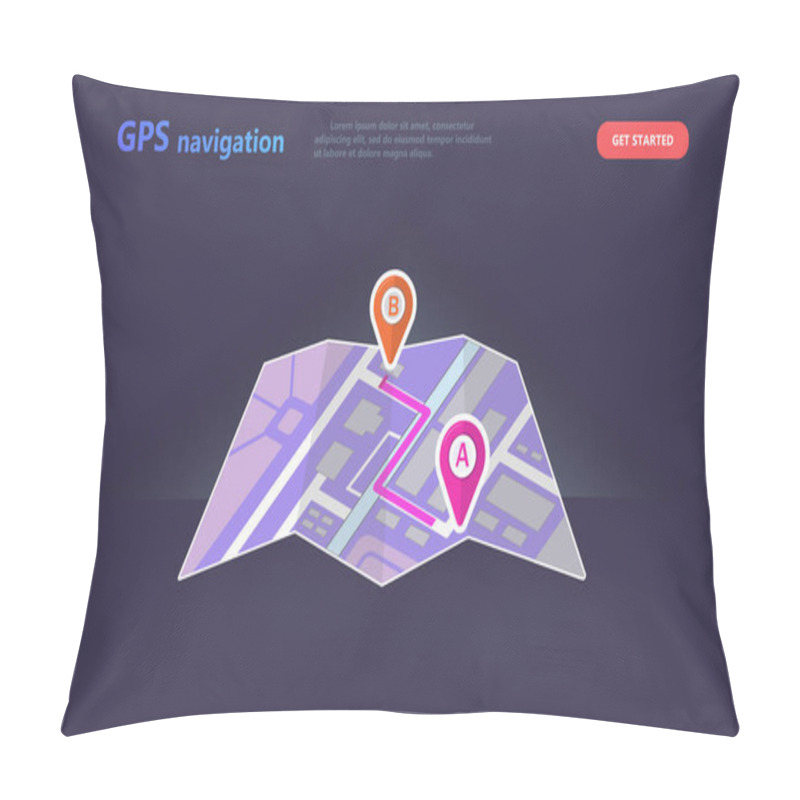 Personality  Concept GPS Navigation, Point Location On A City Map. Satellite Navigation Systems Isolated Vector Illustration. Point A And Point B On City Map Catoon Style On Dark Background Pillow Covers