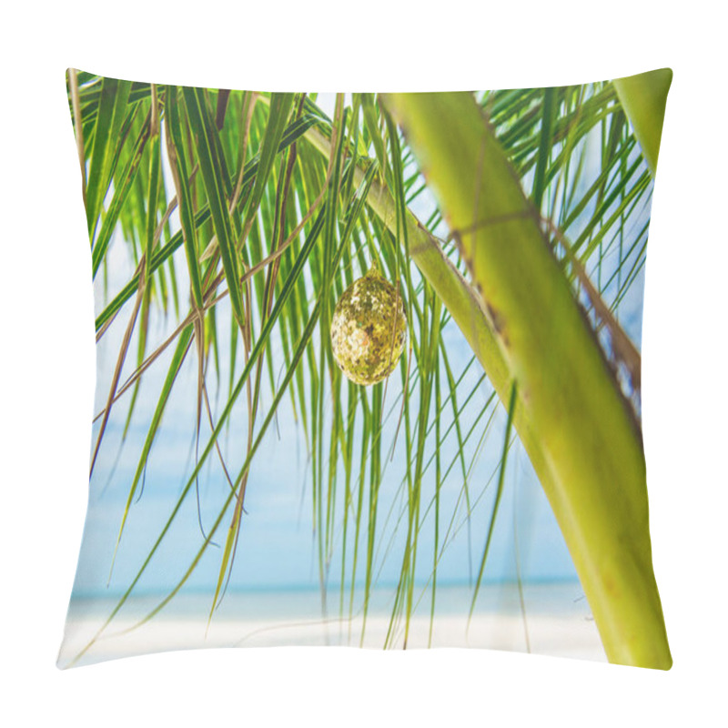 Personality  Christmas Decoration On The Palm On The Beach On Sunny Day Pillow Covers