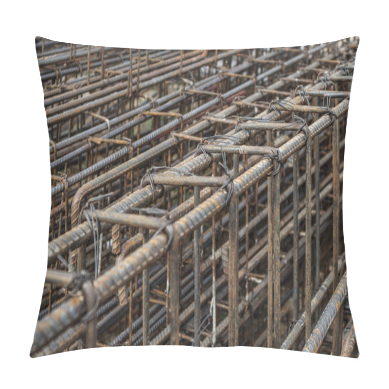 Personality  Steel Rebar For Reinforced Concrete At Building Construction Site Pillow Covers