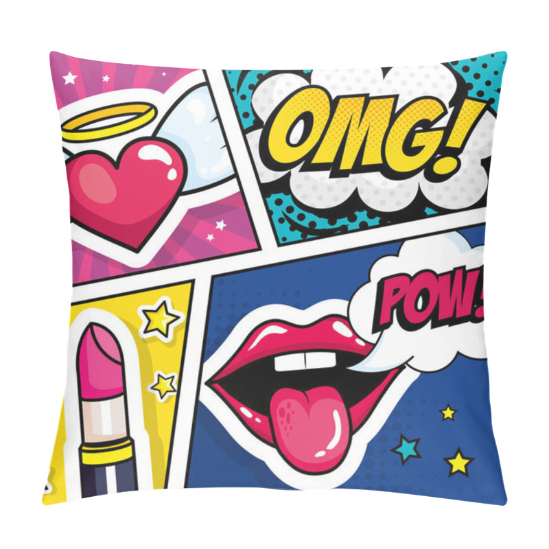 Personality  Lipstick With Expressions And Heart Pop Art Style Pillow Covers