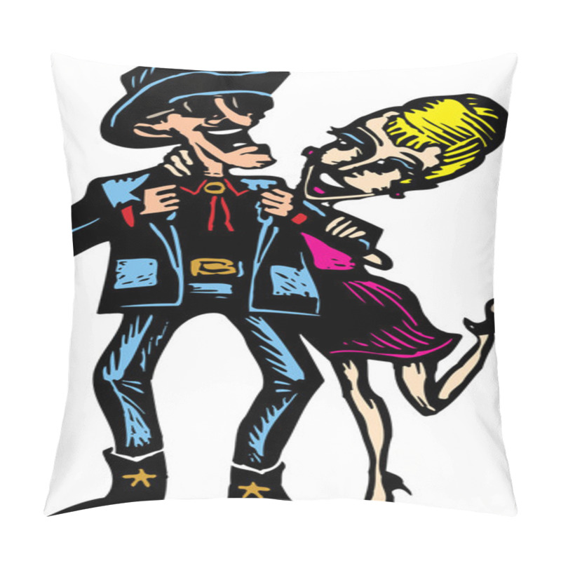 Personality  Woodcut Illustration Of Country Western Couple Pillow Covers