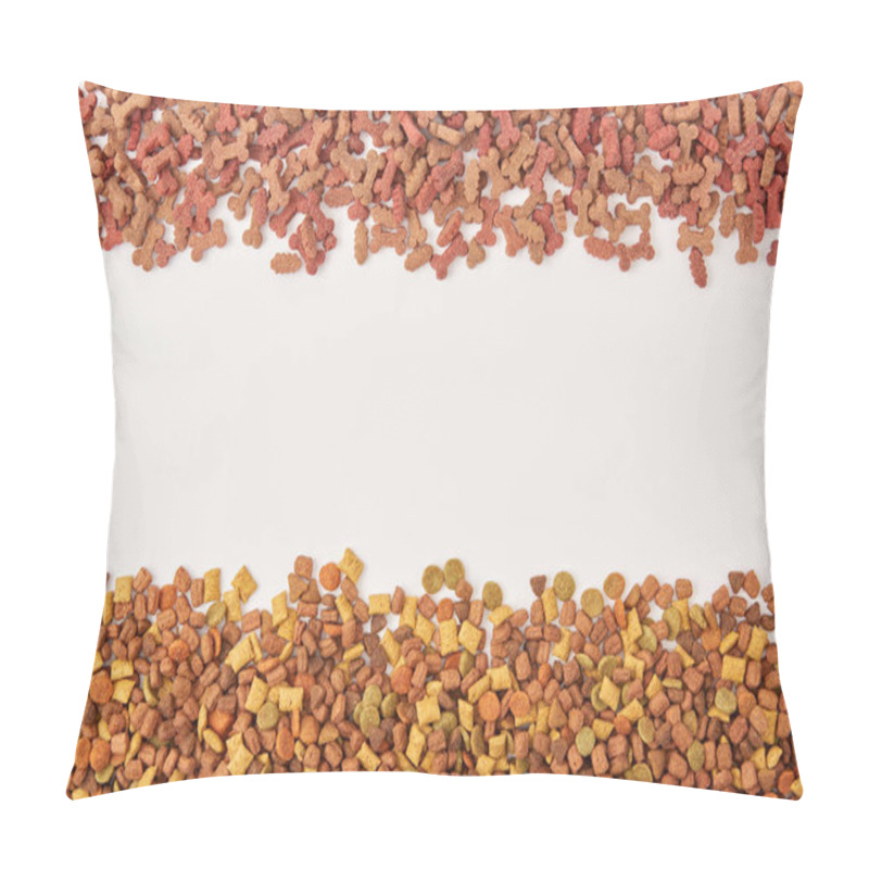 Personality  Top View Of Two Pile Of Dog Food On White Surface  Pillow Covers