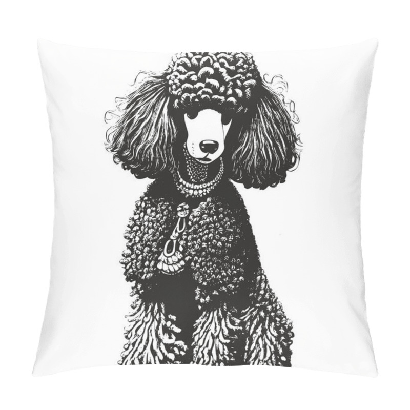 Personality  Poodle Hand Drawn Vector Clip Art ,black And White Drawing Of Do Pillow Covers