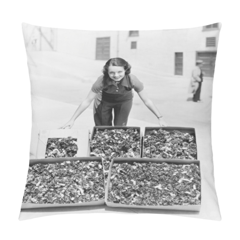 Personality  Young Woman Presenting Poppies In A Box Pillow Covers