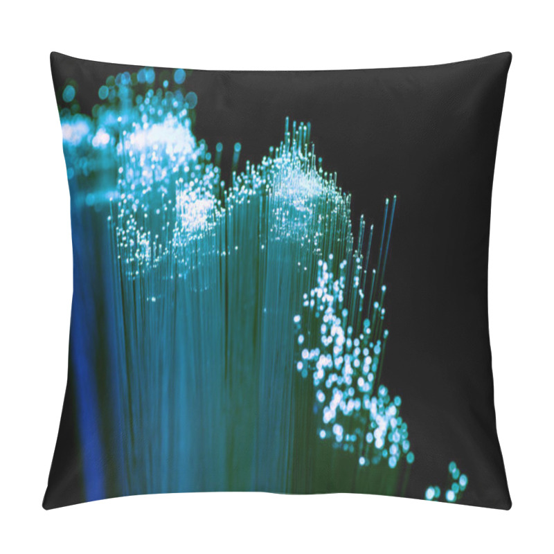 Personality  Close Up Of Shiny Light Blue Fiber Optics Background, Communication Technology Pillow Covers