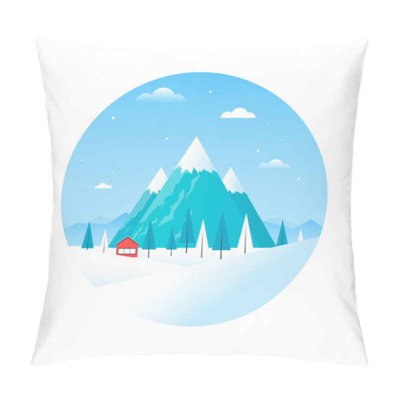 Personality  Winter Landscape With Mountains And A House Pillow Covers