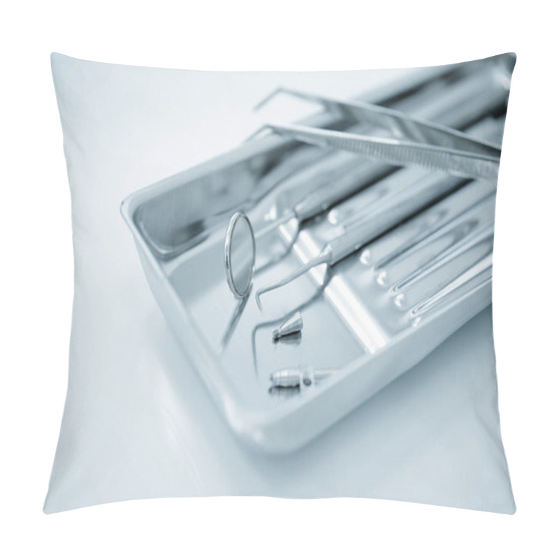 Personality  Set Of Metal Dental Tools For Dental Care And Prosthetics.Selective Focus. Pillow Covers