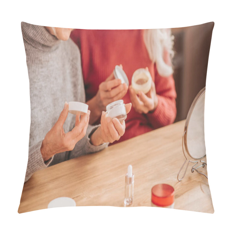 Personality  Two Good-looking Elderly Women Holding New Creams Pillow Covers