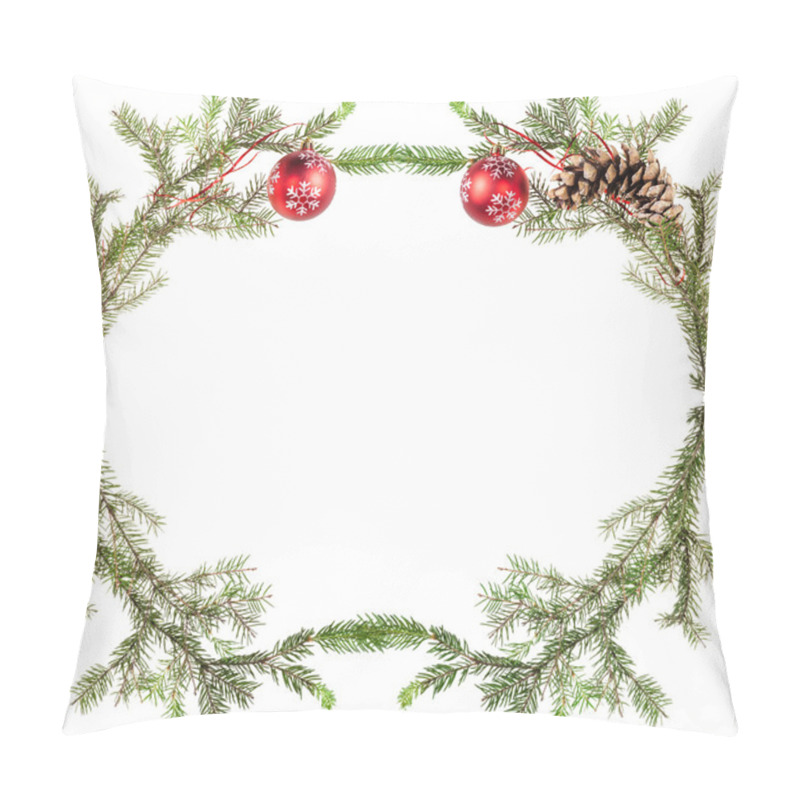 Personality  Fir Tree Twigs With Cones And Red Balls On White Pillow Covers