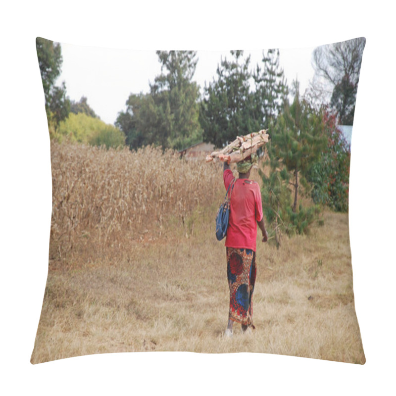 Personality  An African Woman While Carrying The Wood For The Fire Pillow Covers