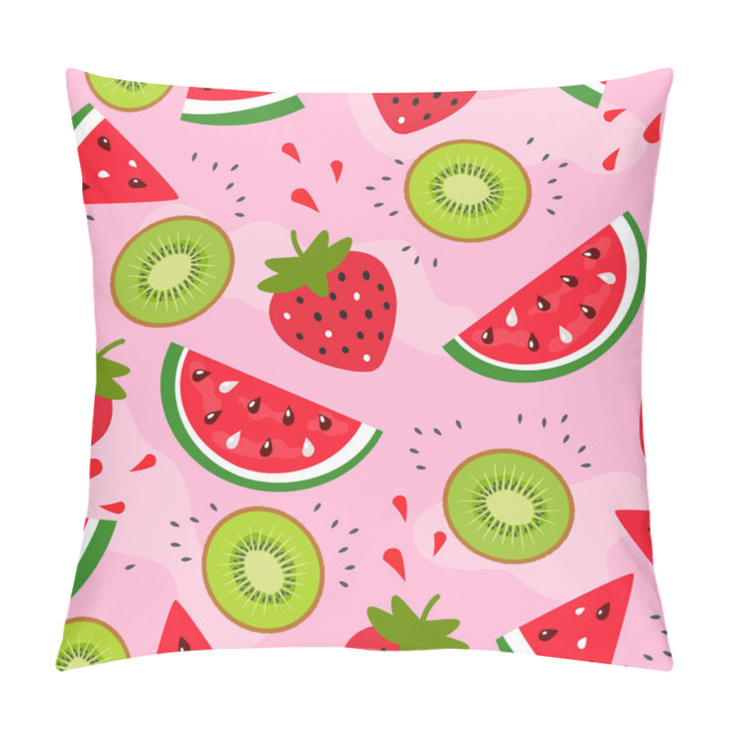 Personality  Summer Fruit Seamless Pattern. Juicy Slices Of Watermelon And Kiwi Strawberry Pillow Covers