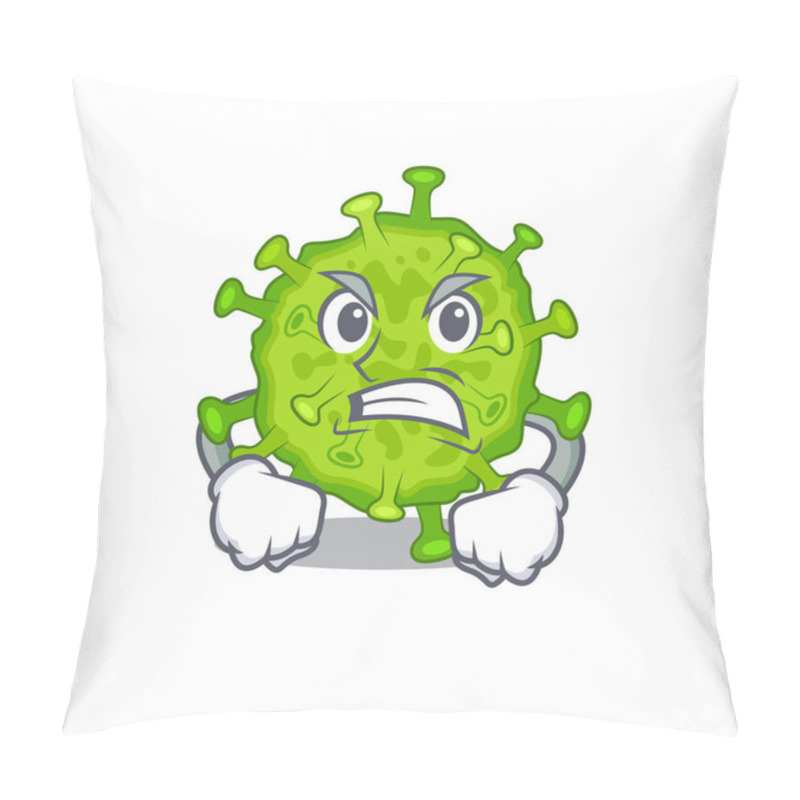 Personality  Virus Corona Cell Cartoon Character Design With Angry Face. Vector Illustration Pillow Covers