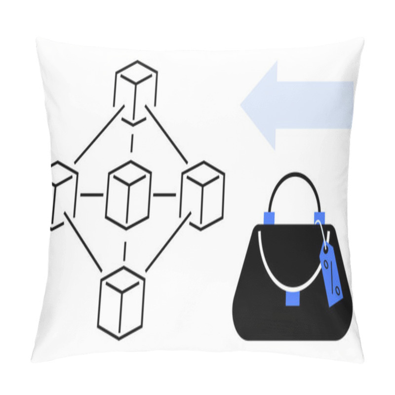 Personality  Blockchain Network Connects To Handbag Indicating Secure And Traceable Supply Chain. Ideal For Tech Innovation, Supply Chain, Retail Authentication, Fashion Security, Digital Transformation Pillow Covers