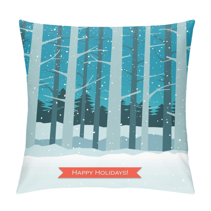 Personality  Woods In Winter With Falling Snow And Cardinals. Tall Bare Trees On A Winter Night.  Pillow Covers