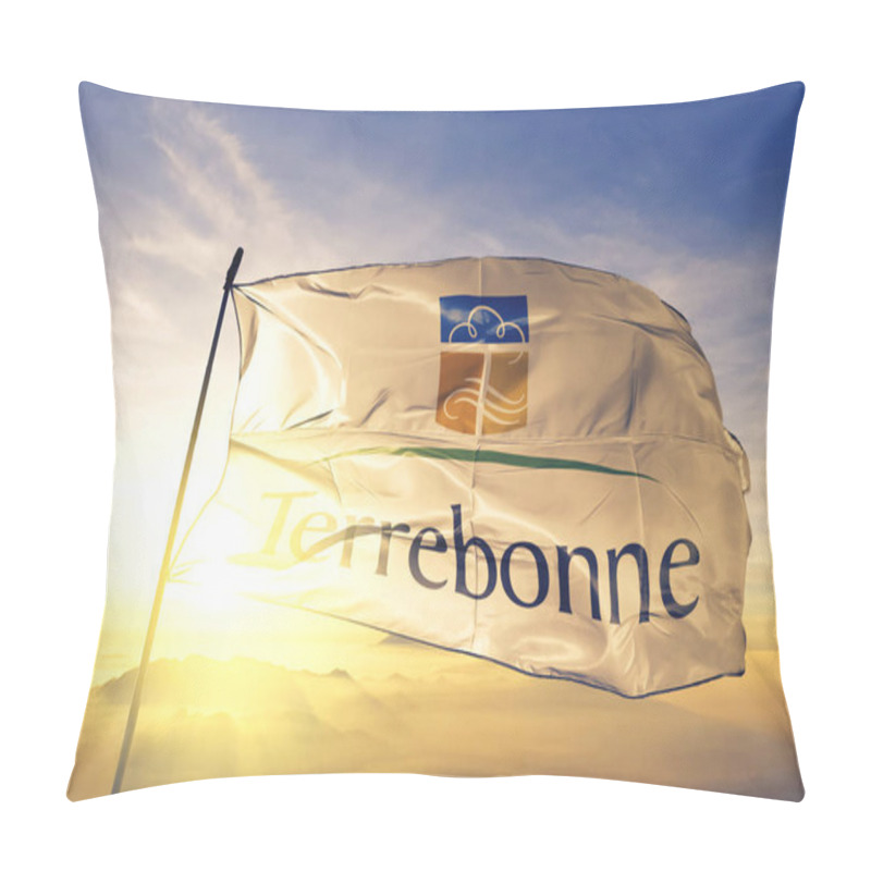 Personality  Terrebonne Of Quebec Of Canada Flag Textile Cloth Fabric Waving On The Top Sunrise Mist Fog Pillow Covers