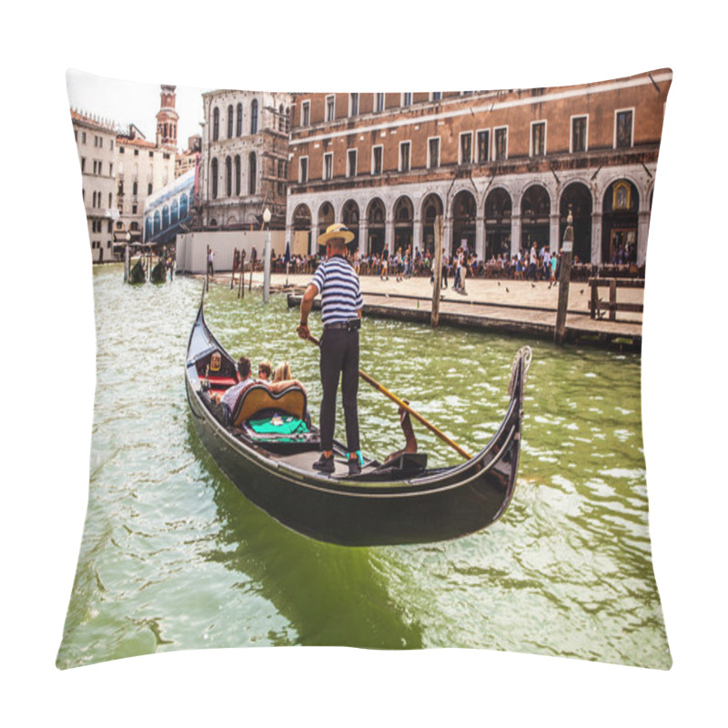 Personality  VENICE, ITALY - AUGUST 19, 2016: Traditional Gondolas On Narrow Canal Close-up On August 19, 2016 In Venice, Italy. Pillow Covers