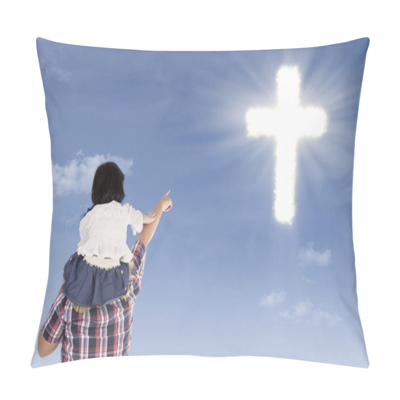 Personality  Father And Daughter Pointing At Cross Pillow Covers