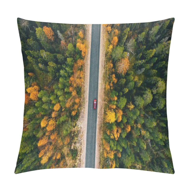 Personality  Aerial View Of Rural Road In Yellow And Orange Autumn Forest In Rural Finland.  Pillow Covers