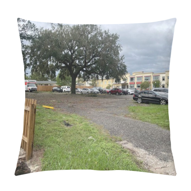 Personality  Lakeland, Fla USA 10 11 24: Hurricane Milton Damage And Scattered Foliage Parking Lot Pillow Covers