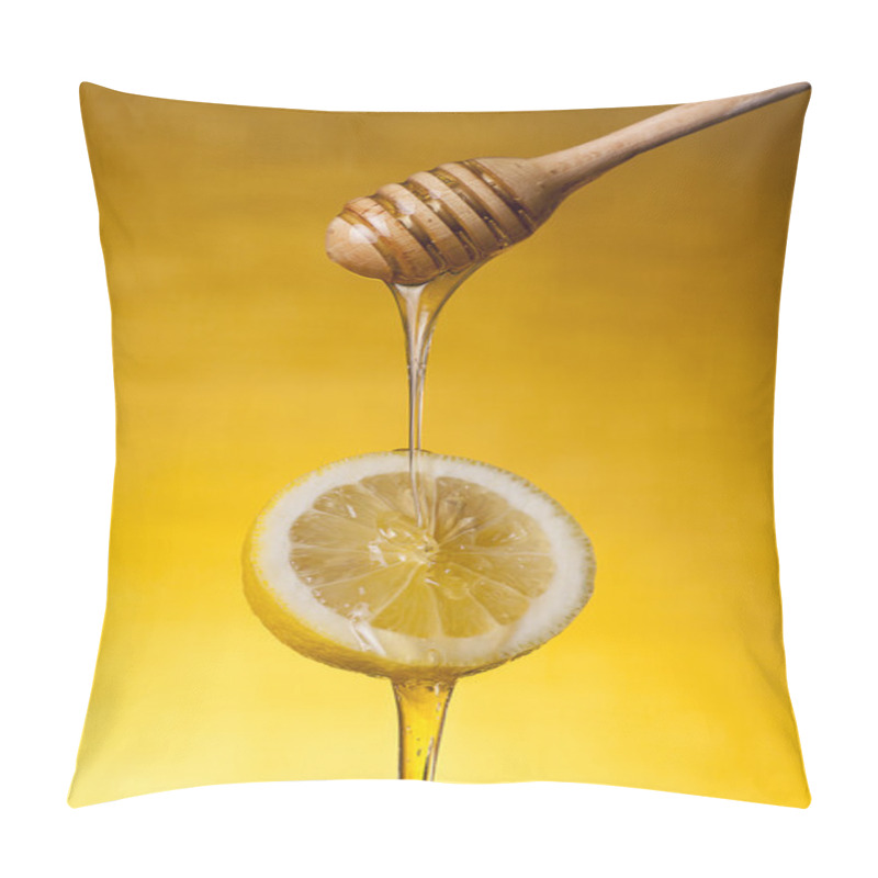 Personality  Close-up Shot Of Honey Flowing On Lemon Pillow Covers