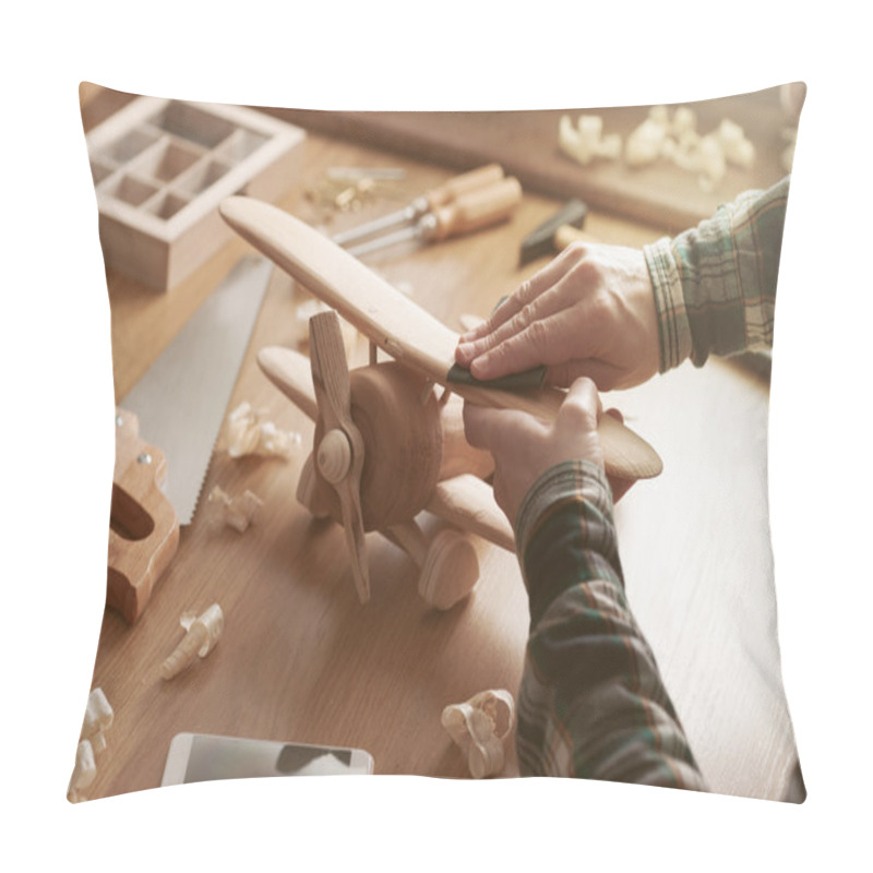 Personality  Craftsman Building A Wooden Toy Airplane Pillow Covers