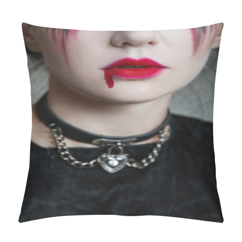 Personality  Young Beautiful Gothic Woman With White Skin And Red Lips. Halloween Makeup. Pillow Covers