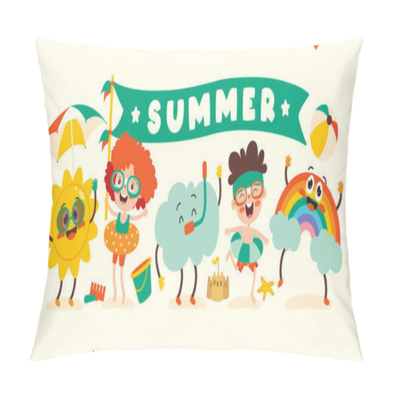 Personality  Flat Summer Banner With Cartoon Character Pillow Covers