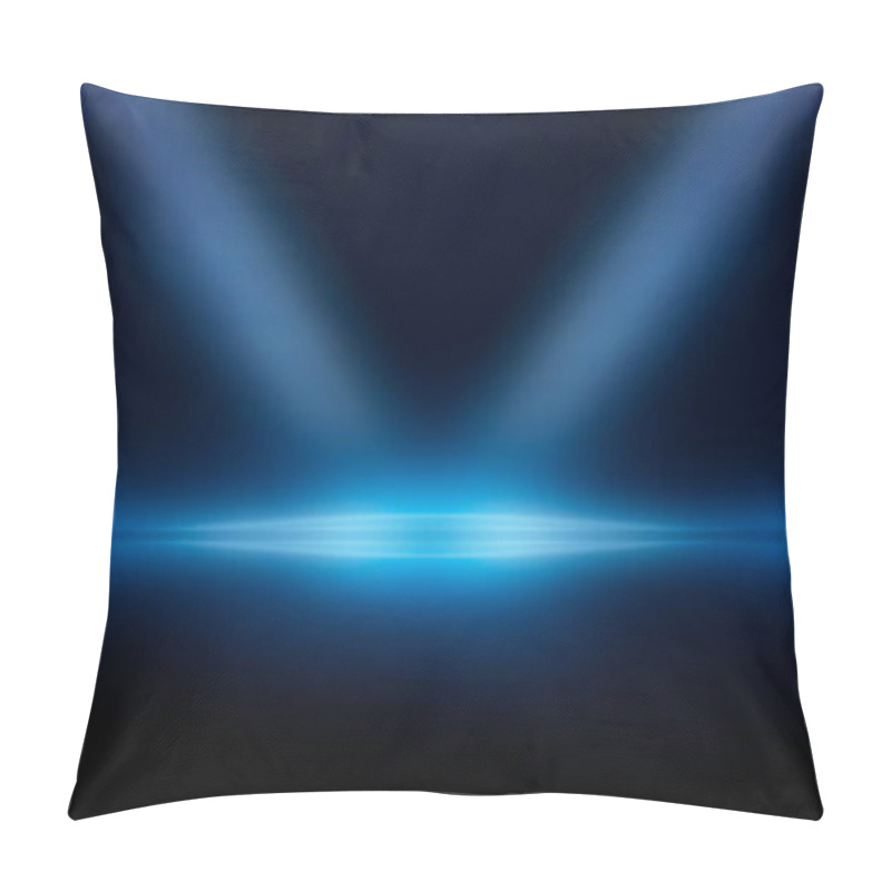 Personality  Modern Minimalistic, Futuristic Studio Background. Dark Background With Lines And Spotlights, Neon Light, Night View. Abstract Blue Background. Empty Stage. Pillow Covers